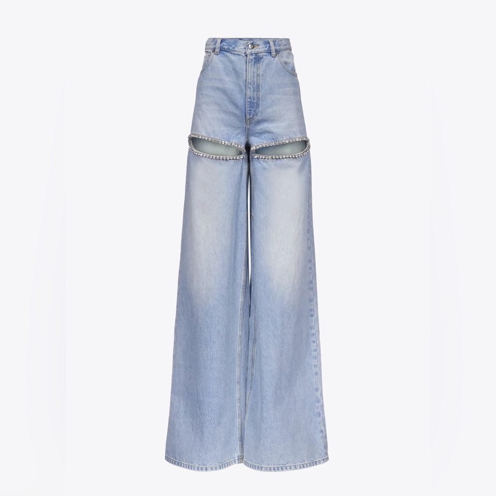 Area Wide Leg Crystal Slit Jeans